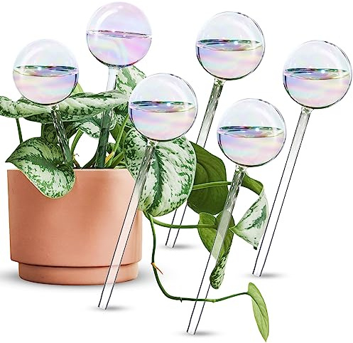 [6 piezas] Luz iridiscente arco iris, color degradado, vidrio transparente, sistema de autorriego, picos de sistema de riego automático, globos de agua
