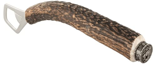 Flaschenöffner Hirschhorn | mit Griff aus echtem Horn | Kapselheber Tracht | versilberte Zierkappe Hirsch | Ideal für Trachtler und Jäger