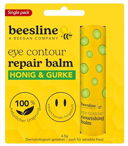 BEESLINE Eye Contour Balm - Hochwirksame Augenpflege mit Bienenwachs. Reduziert Fältchen & Schwellungen, selbst bei empfindlicher Haut. Mit Honig & Gurke für intensive Feuchtigkeit, (beegan, 4,5g)