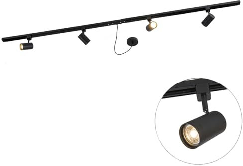 QAZQA - Modern 1-Phasen-Schienensystem Komplettset I Spotlight I Deckenspot I Deckenstrahler I Strahler schwarz mit 4-flammig Spotbalken Spot I Spotlight I Deckenspot I Deckenstrahler I Strahler I Lam
