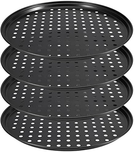 ZEONHEI 4 Pack 10 Inch Non Stick Pizza Baking Tray, Perforated Pizza Pan for Oven Making Pizzas, 26CM x 1.5CM, Black