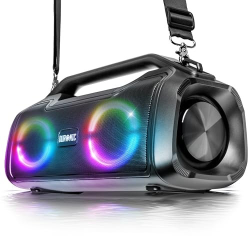Duronic BX48 Enceinte Bluetooth Portable de 80W Boombox sans Fil avec lumières RGB Résiste à l'eau IPX5 Autonomie de 4,5 Heures Compatible AUX USB