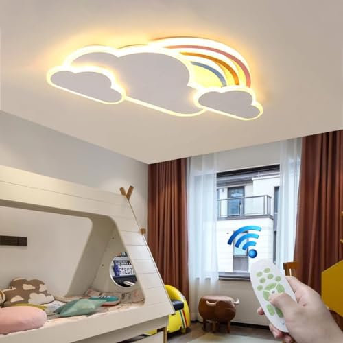 RuiRfh Lámpara de Techo LED habitación de niños iluminación con Control Remoto Regulable para Dormitorio de niña y niño lámpara Colgante diseño de Nube de Arco Iris Moderna para Sala de Estar Comedor