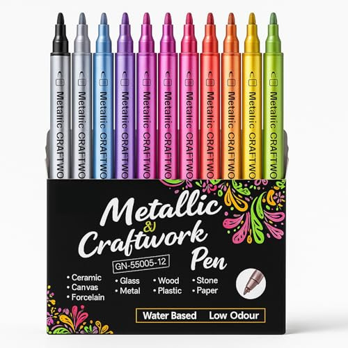 RiyaNed Metallic Stifte,12 Farben Marker Geeignet für Fotoalben, Gästebücher, Stein, Glas, Holz, Keramik, Weihnachten, Halloween, Osterbasteln, Maldekorationen.