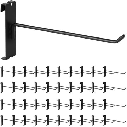 Yauhar 40Pcs 8 Gridwall Display Hooks Assortment Set, Black Metal Grid Wall Panel Hanging Display Hook for Garage Shop Retail Storage, Wire Diameter 5mm/ 0.2”