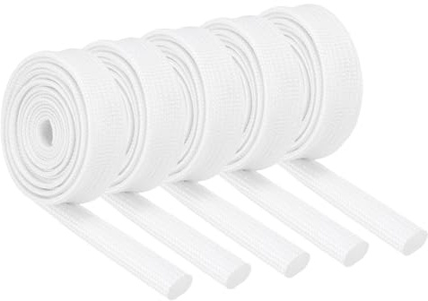 QUARKZMAN 5pz Guaina Intrecciata Isolante per Cavi, 3.3Ft-5/16 ID Bianco, Guaina Fibre Vetro Rivestita Silicone Alta Temperatura per Avvolgicavo, Tubazioni Automobilistiche Protezione