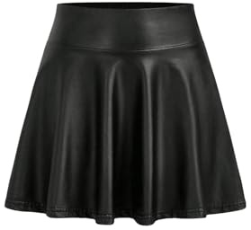 GORGLITTER Women's A Line Skater Leather Short Skirts High Waisted Flared Loose Party Skirts Black Small