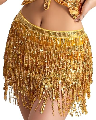 KGDUYC vestido de lentejuelas y gasa para señoras, danza del vientre, Mardi Gras Performance Party (Gold)