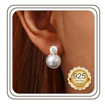 JeweBella Pearl Earrings Drop 925 Sterling Silver Stud Earrings for Women | Hypoallergenic 18K Gold Plated,Dainty Cubic Zirconia Pearl Drop Dangle Earrings for Wedding Bridal Bridesmaid Gift,20G