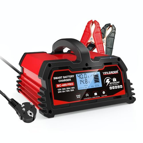 Caricabatteria da auto 40 A/20 A, 12 V/24 V, 20 A/10 A, caricatore per batteria da auto con schermo LCD, caricabatterie per batteria LiFePO4 da 12 V