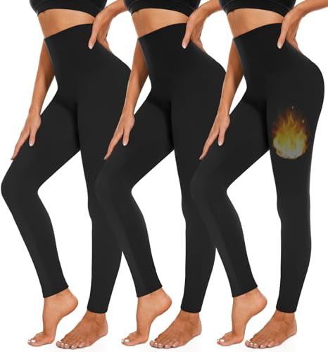 we fleece 3 Pack Fleece Lined Leggings for Women, Thick Winter High Waisted