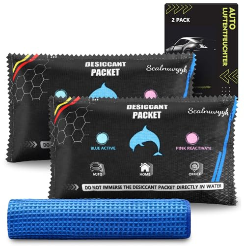 Car Dehumidifier, 2 x 400g Reusable Car Dehumidifier Bag Condensation Absorbers, Rechargeable Silica Gel Desiccant Moisture Absorber Bags, Prevent Damp & Condensation in Cars, Van, Home & Caravan
