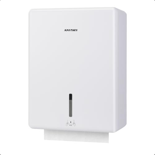 anydry Wall Mounted Paper Towel Dispenser, H3/V/ZZ Fold, Max 25.2 x 11.5 cm | Durable ABS With 400+ Capacity For H3/V/ZZ-Fold Towels, Jam-Free, Quick Refill with Visible Window, Key Lock
