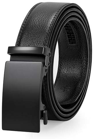 LEACOOLKEY Cintura in Pelle Uomo con Fibbia Automatica a Criceto Scorrevole per Abito da Uomo Larghezza 3.5 cm