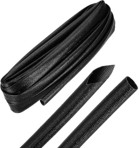 sourcing map Guaina intrecciata per cavi da 6,1 m, diametro interno 1 cm, 200 C, ad alta temperatura, 1500 V, in fibra di vetro, per la gestione dei cavi del motore, colore nero