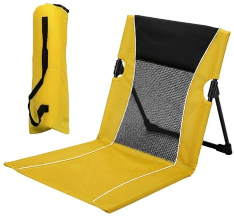 Foldable Low Profile Beach Chair with Back Support, Portable Pool Lounge Chair, Lightweight Outdoor Camping Ground Chairs with Carry Bag, Breathable Mesh Seat for Poolside Picnic Lawn Beach Garden
