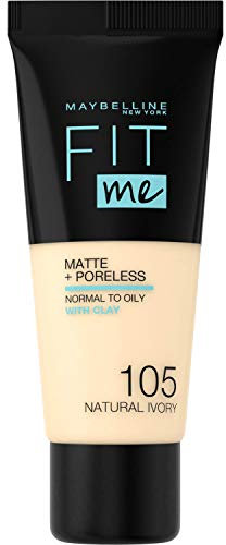 Maybelline New-York Foundation Fluide Fit Me Matte & Poreless Foundation für normale bis fettige Haut, Farbton 105 Ivory Natural 30 ml