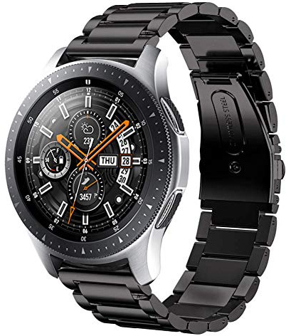 SUNDAREE Kompatibel med Samsung Galaxy Watch 46MM/Watch 3 45 MM/Gear S3/Garmin Venu 2 Vívoactive 4/Huawei Watch GT 3/Ticwatch Pro 3,22mm Svart ersättning i rostfritt stål metallband