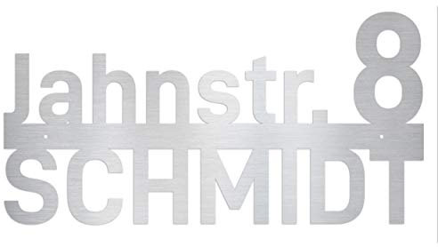 Hausnummer Wandschild Edelstahl personalisiert mit Name, Straße & Hausnummer