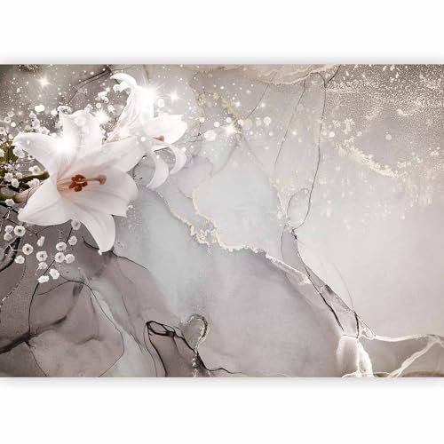 murando - Photo Wallpaper Flowers Lily 343x256 cm / 135x97 - Peel and Stick Self-Adhesive Foil Print Wall Mural Decoration Picture Design Modern - 3D Effect Marble White Flower Grey b-C-0744-a-a