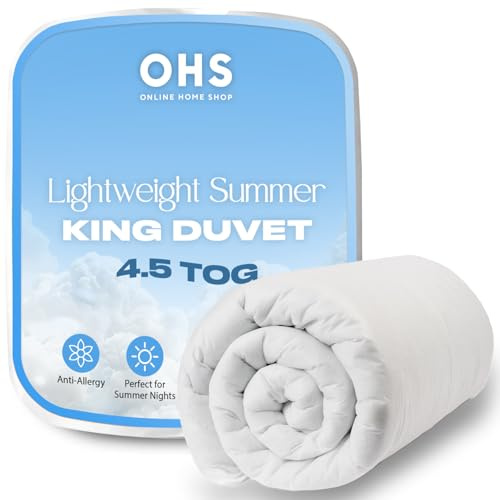Brentfords 4.5 Tog Duvet King Size, Lightweight Cool Summer Duvet King Size Anti Allergy Home Soft Comfort Quilt Bedding Hotel Quality Breathable Machine Washable Non Allergenic Fibre, White