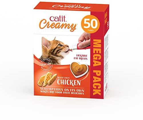 Catit Creamy flüssigkeitsspendende Leckpaste für Katzen mit Huhn, 50 x 10g
