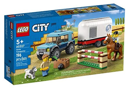 LEGO 60327 Stadtpferd Transporter Reitsport Spielset für Kinder, inklusive Spielzeug SUV, Pferdeanhänger, Hürden, 2 Minifiguren, Pferd mit Sattel und einer Hundefigur 196 Teile 5+