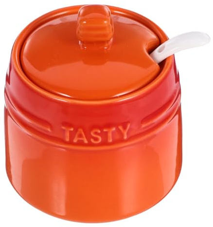 SHERCHPRY Ceramic Seasoning Jar with Spoon Salt Container Condiment Canister Sugar Storage Bottle for Kitchen Use 3.8X3.3X2.2 Inch Porcelain Spice Holder
