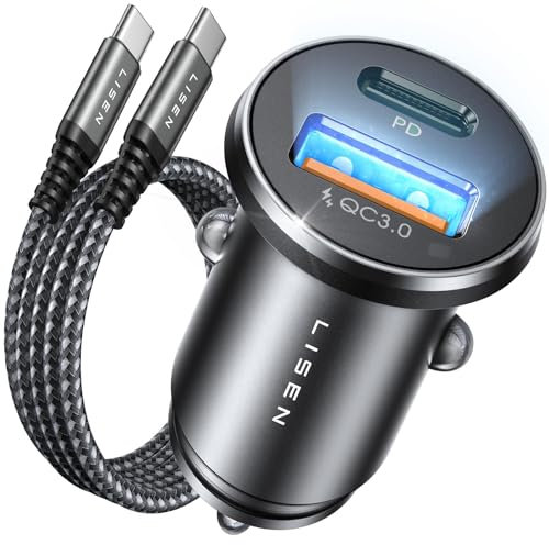 LISEN Car Charger Adapter USB C 54W 12V USB Socket [USBC 36W+QC18W] 60W USB C Cable PD3.0 iPhone 17 Car Phone Charger Cigarette Lighter USB Charger for iPhone 17 Pro Max Samsung S25 Car Accessories