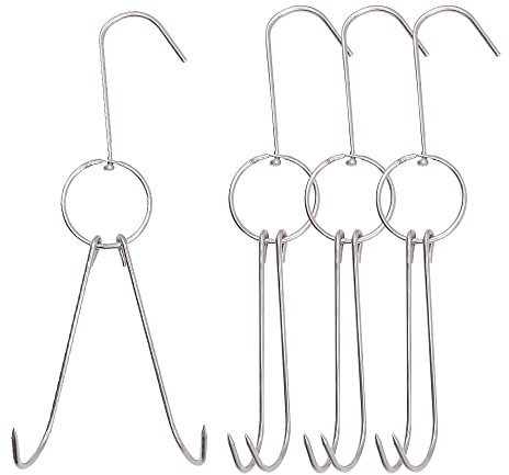 ONEBO 4 Piezas ganchos para carne,ganchos para carniceros Acero Inoxidable,Ganchos dobles giratorios,para Carne Ahumadora de Cocina para Colgar Carne,Tocino,Jamón
