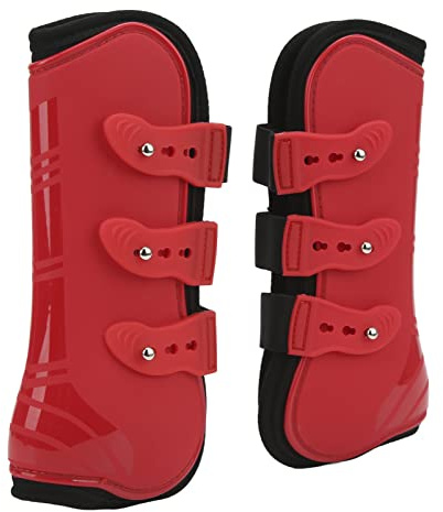 Aeun Protector de Patas Delanteras de Caballo, Botas de Soporte de Patas Delanteras de Caballo Ajustables para Entrenamiento para Carreras (Patas Delanteras Rojas 12,5x9,2x5,6 cm)