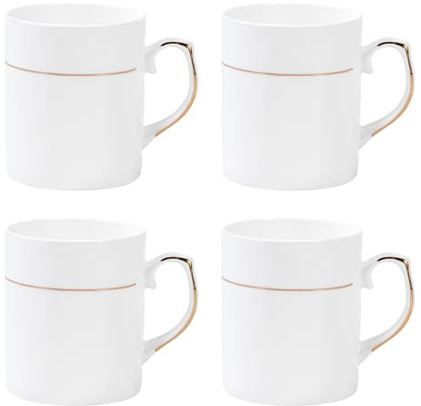 Jingdekiln kaffeetassen weiß tassen set 4er, kaffeebecher porzellan mit goldrand