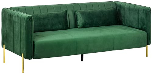 HOMCOM Divano 3 Posti Salvaspazio con Cuscini Imbottiti, Divano Moderno con Gambe in Acciaio e Tessuto Vellutato, 200x88x76 cm, Verde