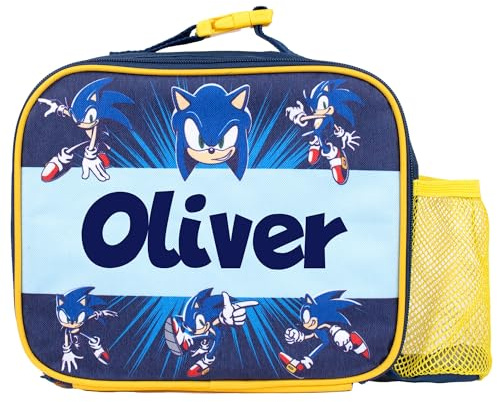 Sonic The Hedgehog Personalised Kids Lunch Bag - Insulated School Lunch Bag for Children - Thermal Lunch Box for Boys - Blue