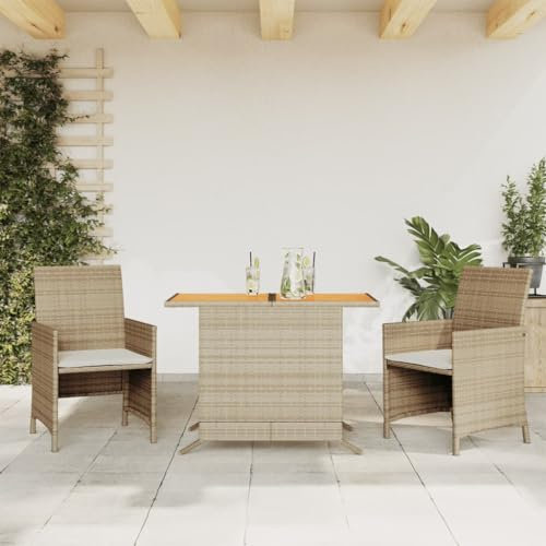 LAPOOH 3-TLG. Bistro-set med kudde beige poly rotting, trädgårdsset bord och stolar, balkongmöbler för liten balkong, utemöbler, balkongset, balkongmöbler, möbelset – 365126