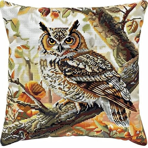 Knüpfkissen Zum Selber Knüpfen Knüpfen Set Knüpfteppiche Set Eule Knüpfkissen Set für Anfänger Erwachsene oder Kinder zum Selber Knüpfen, DIY Knüpfteppich Knüpfpackung, Knüpfhaken Set 43 x 43 c