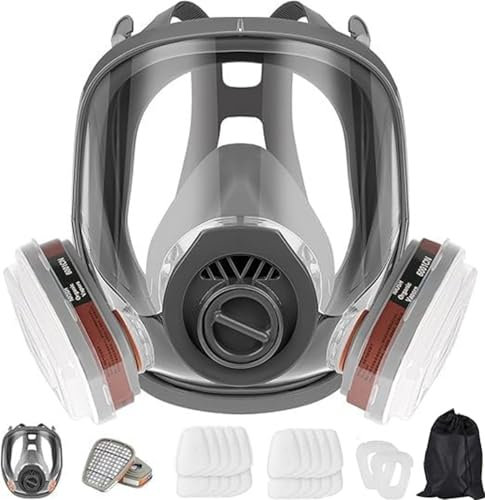 goambuy Masque de protection respiratoire complet avec filtre et 22 films de protection d'objectif, masque respiratoire à vapeurs de gaz, masque anti-poussière, masque de peinture pour pulvérisation