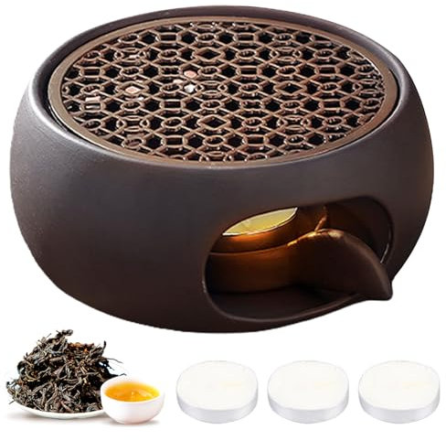 Sporgo Calientaplatos para tetera de cerámica: calentador de té con soporte para velas, calentador de café, calentador de tetera, calentador de tetera para té, café y leche