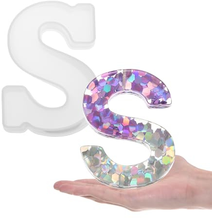 sourcing map Large Letter S Resin Molding 6 3D Capital Alphabet Silicone Mould for Word Sign Art, DIY Crafts, Home Party Decoration, Candle Wax, Soap Crafts