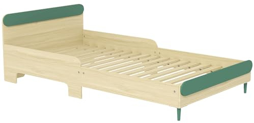 AIYAPLAY Cama de suelo infantil 90x190 cm con barrera de seguridad, incluye somier, para niños y niñas de 3 a 10 años - verde
