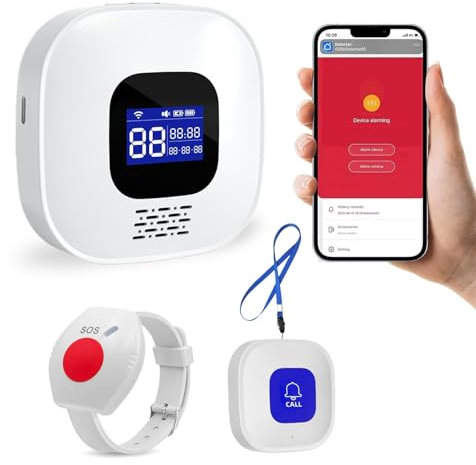 WIOONI Pulsante di emergenza per anziani, anziani SOS, chiamata di emergenza con cinturino di emergenza per la cura della casa, braccialetto di emergenza per anziani e anziani