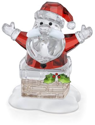 Swarovski Holiday Cheers, Decoración de Papá Noel y Chimenea, Figura de Papá Noel Deslizándose por una Chimenea, 349 facetas, con un Hábil Nivel de Detalle para su Diseño, Rojo