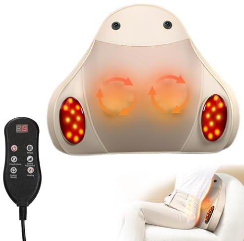 LORESJOY Cojín de Masaje Shiatsu, Masajeador Shiatsu, Hombros y Espalda, Función de Calefacción, Eléctrico Masajeador de Amasado de Tejido Giratorio 3D para Oficina Hogar Automoción