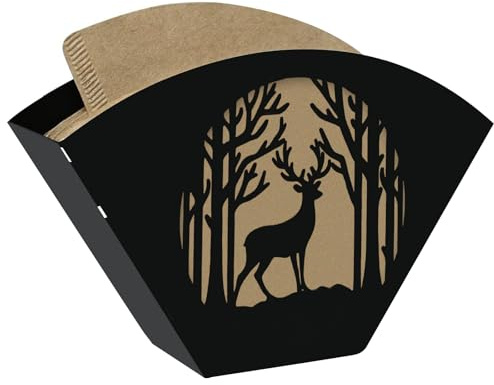 Soporte para filtro de café - Iron Art lindo diseño simple alce negro portabolsas de filtro de café soporte para el almacenamiento de filtros de café de metal, adecuado para cafés, bares, cocinas