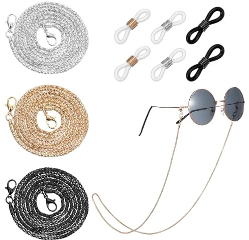 3 Stück Kette für Die Brille Brillenkette Damen Brillen Kettenband In Gold Schwarz Silber Modische Sonnenbrillenbänder Brillenband Sonnenbrillen Stylischer Schutzbrillenhalter Mit Brillenschnur