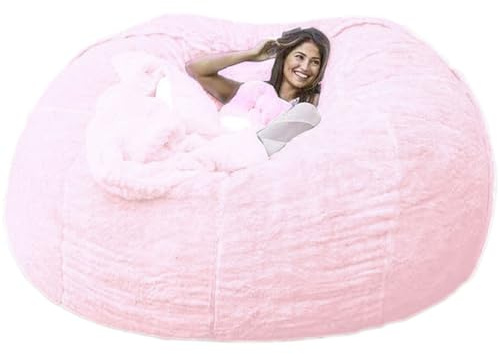 DECORN Fodera per Poltrona a Sacco Senza Imbottitura, Grande Sacco portaoggetti Rotondo in Morbido Velluto Lavabile per Giocattoli di Peluche Fodera per Divano Letto per Adulti,Rosa,6FT