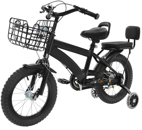 HUOMMGS Kinderfahrrad 14 Zoll Kinder Fahrrad mit Stützrädern und Korb Höhenverstellbar Kinderfahrrad für ab 3-7 Jahre Jugend Fahrrad für Jungen & Mädchen Upgradedfahrrad für Schulung (Schwarz)