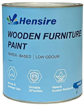 Hensire Wood & Furniture Paint, Water Based, Non-Toxic & Low Odor, No Sanding All in One Primer & Topcoat, Fast Drying (1-2H), Scratch & Water Resistant, for Indoor/Outdoor Cabinets, Tables, Chairs (White, 35Fl oz / 1L)