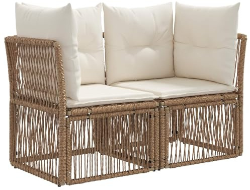 vidaXL Sofá de jardín 2-Número de plazas Beige ratán sintético