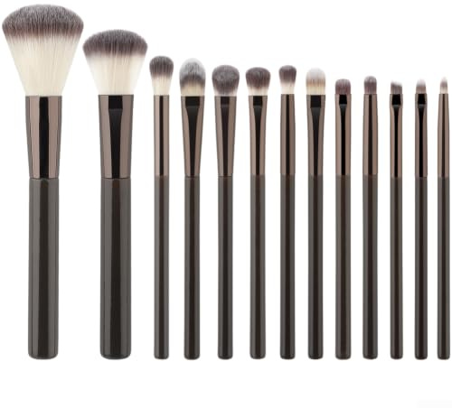 QOXEZY Makeupborstset, dubbeländad rodnad infällbar grund, handgjorda fiberborstar, aluminiumrörhandtag, ergonomisk design för full ansiktsmakeup-applikation (C)